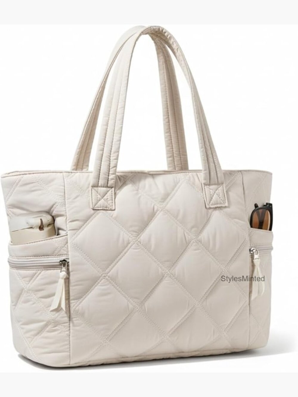 Quilted Lightweight Puffer Tote Bag Zipper Large Capacity Travel Work